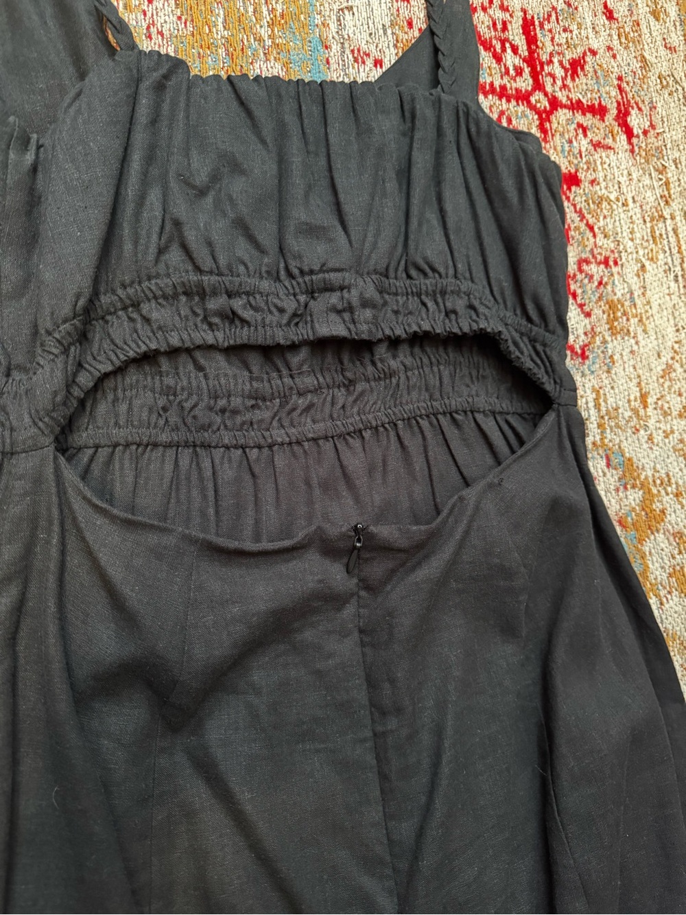 Linen blend black midi dress with back cutout size M - Picture 5 of 8
